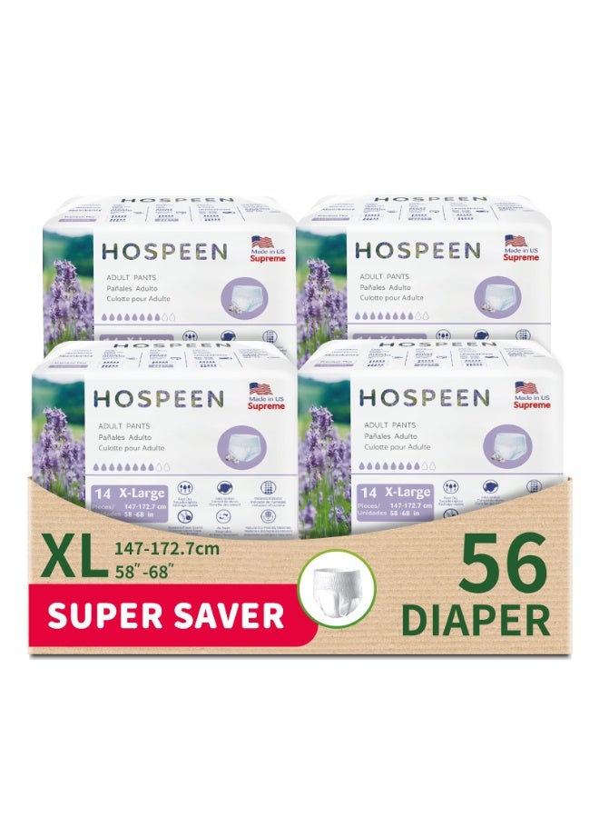 Hospeen Nateen Hospeen Supreme Incontinence Adult diaper pants for Women and Men,Adult Pull Ups Size XL, Period Pants for Women.Waist Size 147-172cm,56 Count Night adult pants diaper. - Image 1