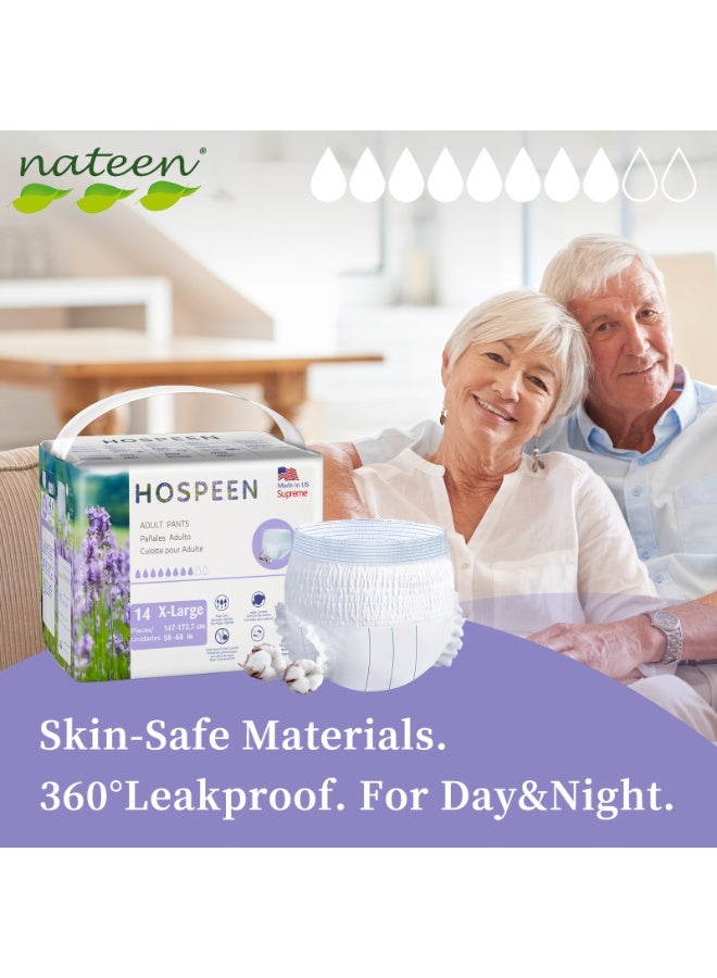 Hospeen Nateen Hospeen Supreme Incontinence Adult diaper pants for Women and Men,Adult Pull Ups Size XL, Period Pants for Women.Waist Size 147-172cm,56 Count Night adult pants diaper. - Image 3