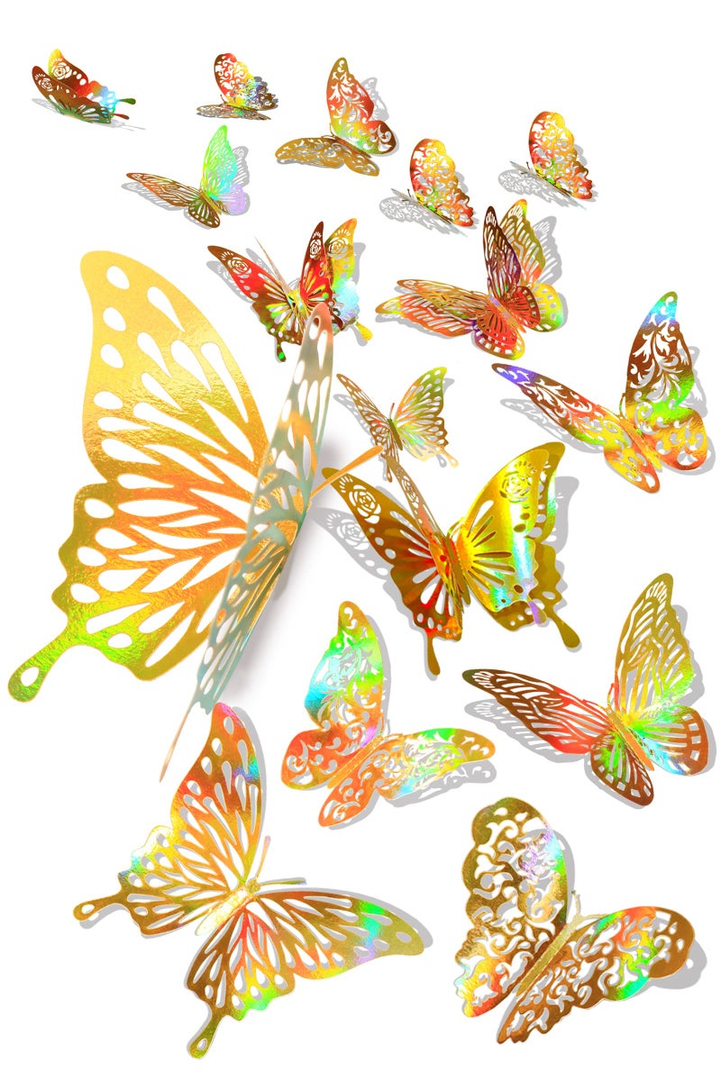 60 Pcs 3D Butterfly Wall Decor Stickers Iridescent Rose Gold Butterfly Decorations Party Holographic Butterflies Decor Butterfly Decals for Kids Bedroom Classroom Wedding Decor DIY Gift