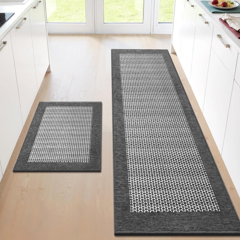 StepRite Kitchen Mats for Floor, Non-Slip Kitchen Rugs Set of 2 PCS, Super Absorbent Washable Kitchen Mats with Rubber Backing, Runner Mats for Front of Sink (20"x32"+20"x72" Grey) - Image 1