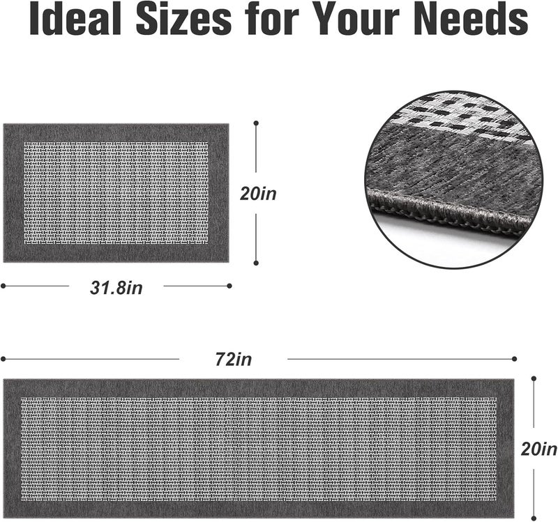 StepRite Kitchen Mats for Floor, Non-Slip Kitchen Rugs Set of 2 PCS, Super Absorbent Washable Kitchen Mats with Rubber Backing, Runner Mats for Front of Sink (20"x32"+20"x72" Grey) - Image 2