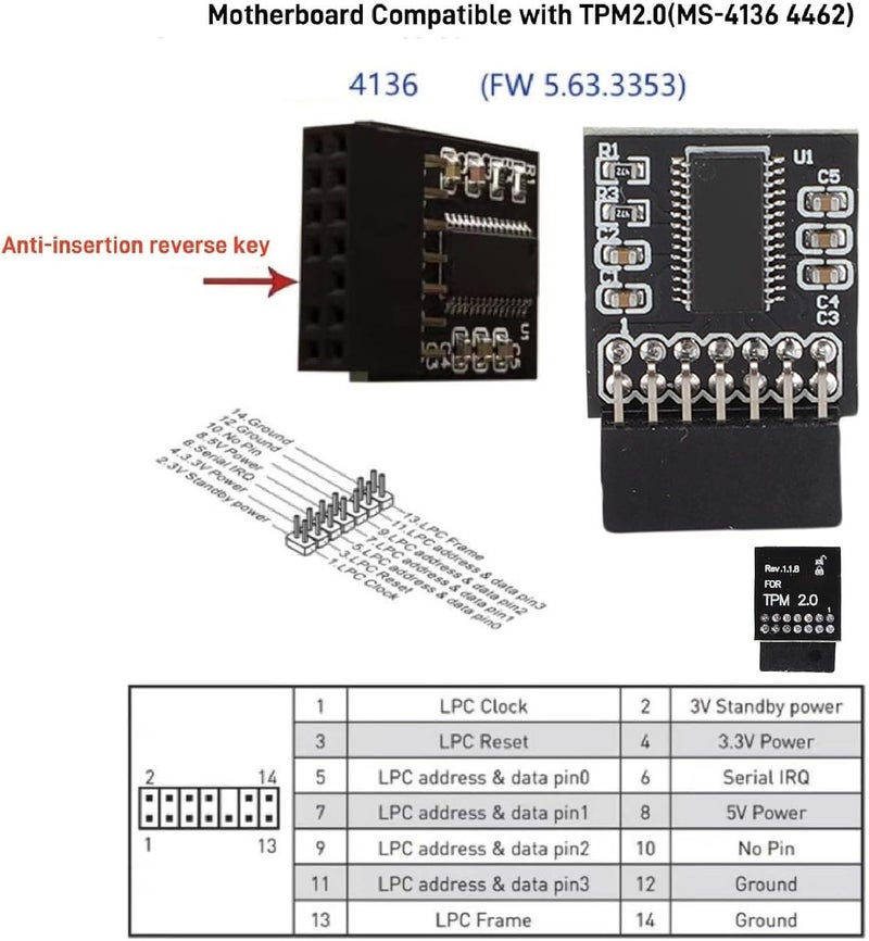 GOWENIC TPM2.0 Encryption Security Module, LPC 14-1 Pin 2 * 7P TPM Remote Card Encryption Security Module Compatible with 2.0 System - Image 5