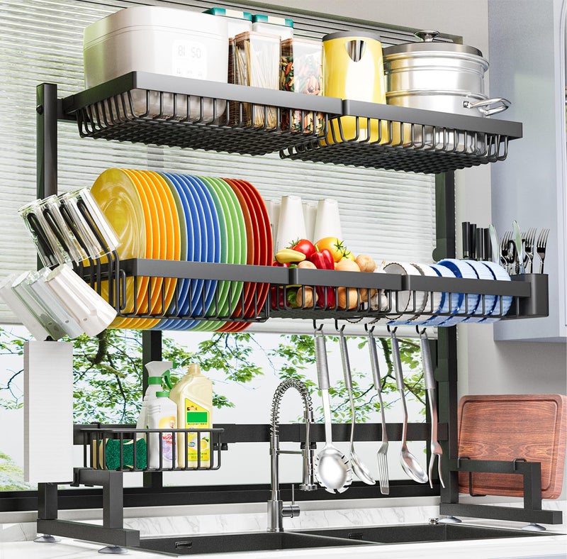 ADBIU Over The Sink Dish Drying Rack Expandable Height and Length SnapOn Design 2 Tier Large Dish Rack 31394L x 12W x 3438H inches