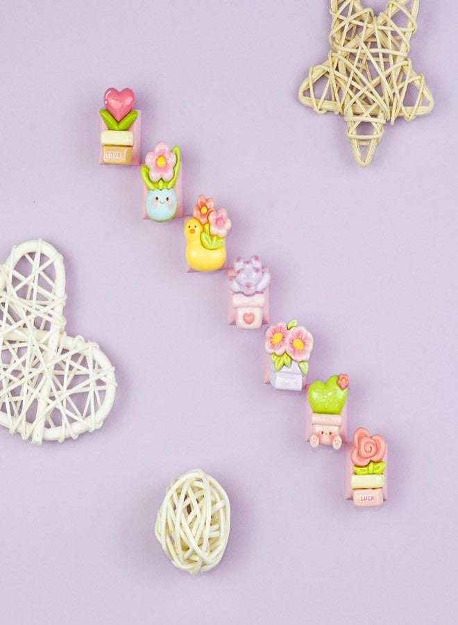 Wonhibo 7 PCS Potted Flowers Keycaps for Cherry MX Keyboards - Cute OEM Profile ESC Key Replacement, Mechanical Keyboard Decoration for Women Girls - Image 2