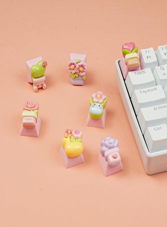 Wonhibo 7 PCS Potted Flowers Keycaps for Cherry MX Keyboards - Cute OEM Profile ESC Key Replacement, Mechanical Keyboard Decoration for Women Girls - Image 3