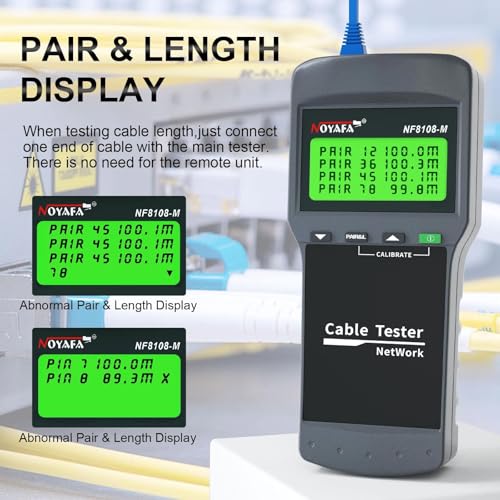NOYAFA Network Cable Tester - Cable Wire Fault Finder For RJ45 Cat5, Cat6, 5E, 6E Measure Length, Locate The Breakage Point, Check Wiring Error With 8 Far-End Passive Test Jacks, White & Black - Image 5