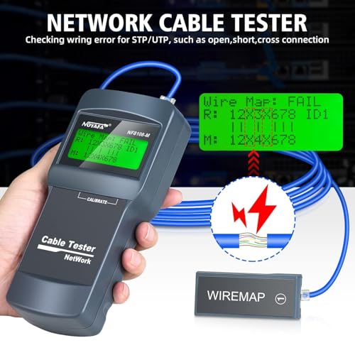 NOYAFA Network Cable Tester - Cable Wire Fault Finder For RJ45 Cat5, Cat6, 5E, 6E Measure Length, Locate The Breakage Point, Check Wiring Error With 8 Far-End Passive Test Jacks, White & Black - Image 3