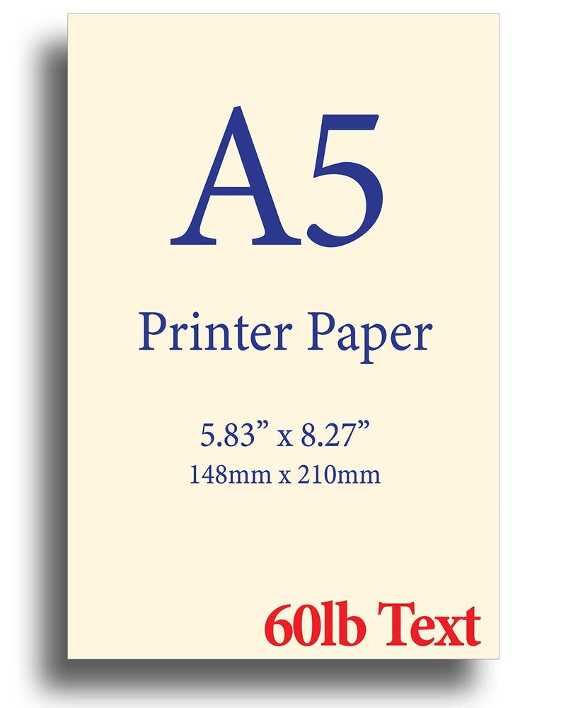 Natural Cream A5 Printer Paper - 8.3"x 5.83" - 60lb Text (90 gsm) - 100 Sheets