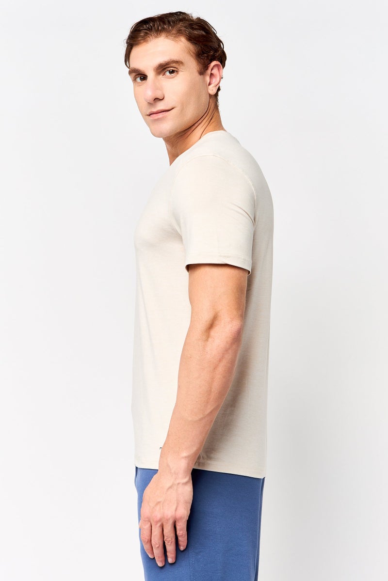 MOTION Men Sportswear Fit Short Sleeve Outdoor T-Shirt, Beige - Image 3