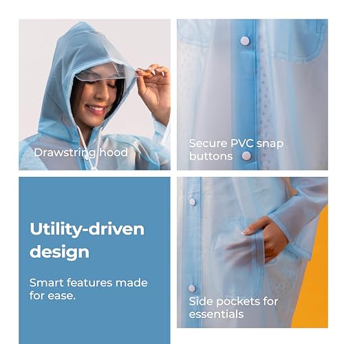 Lifelong Women's Raincoat | 100% Waterproof | Lightweight One-Piece Girls Raincoat With Hood, Side Pocket, Snap Buttons | Portable Travel Raincoat For Hiking, Trekking, Camping (M, Sky Blue) - Image 2