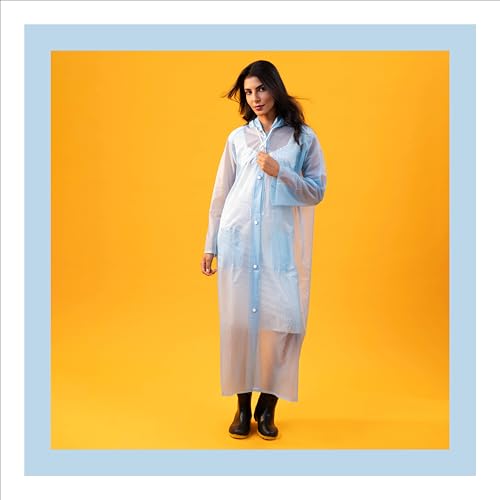 Lifelong Women's Raincoat | 100% Waterproof | Lightweight One-Piece Girls Raincoat With Hood, Side Pocket, Snap Buttons | Portable Travel Raincoat For Hiking, Trekking, Camping (M, Sky Blue) - Image 3