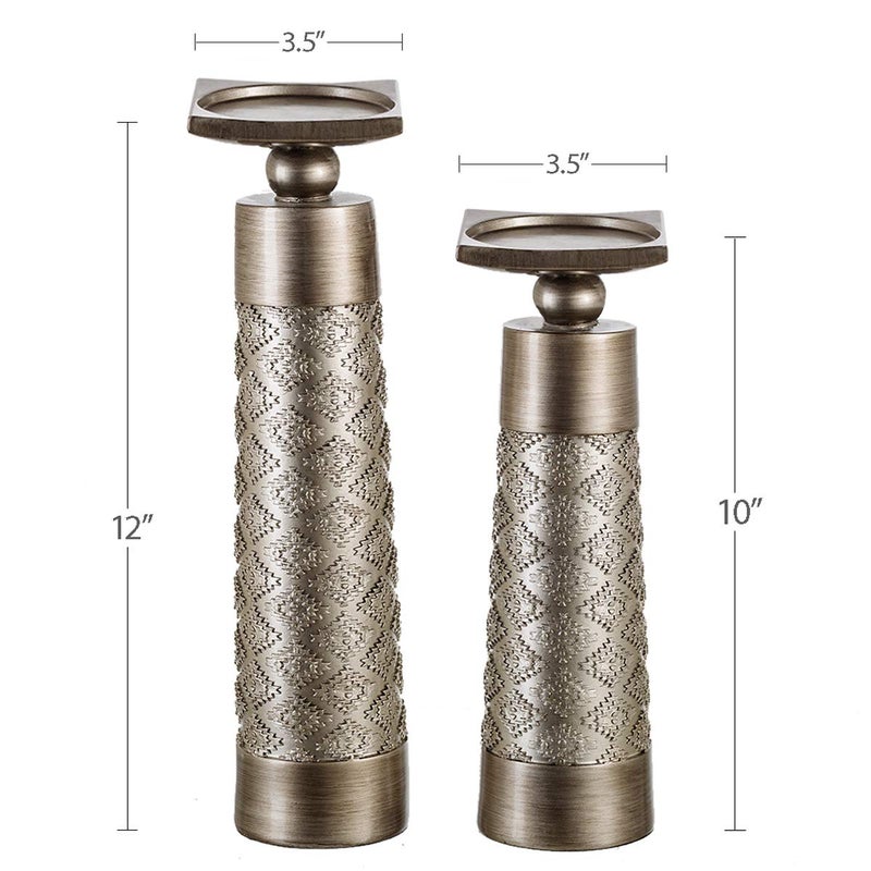 Creative Scents Dublin Silver Decorative Candle Holder Set of 2 - Home Decor Pillar Candle Stand, Coffee Table Mantle Decor centerpieces for Fireplace, Living or Dining Room Table, Gift Boxed - Image 4