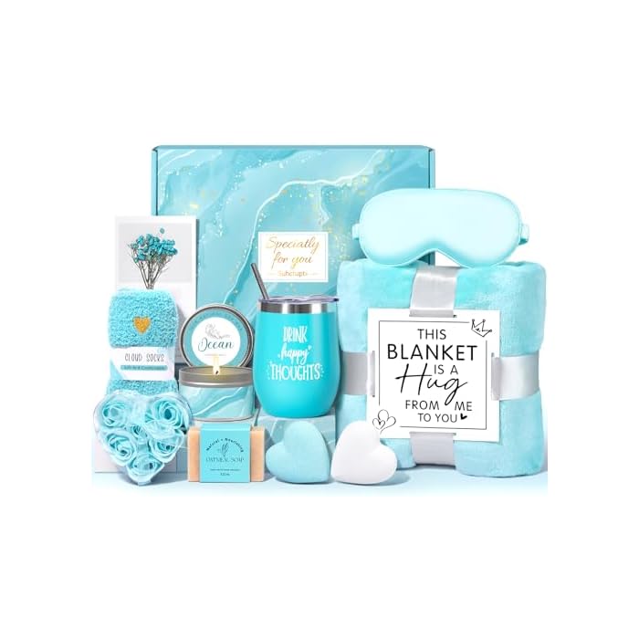 Birthday Gifts for Women, Christmas Self Care Gifts Get Well Soon Gifts Basket, Ocean Relaxing Spa Gifts Care Package w/Luxury Flannel Blanket, Unique for Mom Her Friend Sister