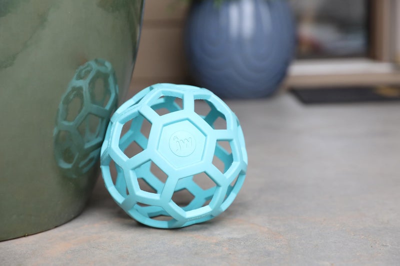 JW Pet HOL-ee Rollerâ„¢, Dog Toy Puzzle Ball, Natural Rubber, Large (5.5â€ Inch Diameter), Blue - Image 4