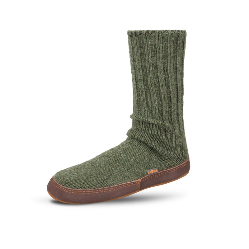 Acorn Unisex Slipper Socks Flexible Cloud Cushion Footbed with a Suede Sole MidCalf Length Olive Coast 95105 US Women