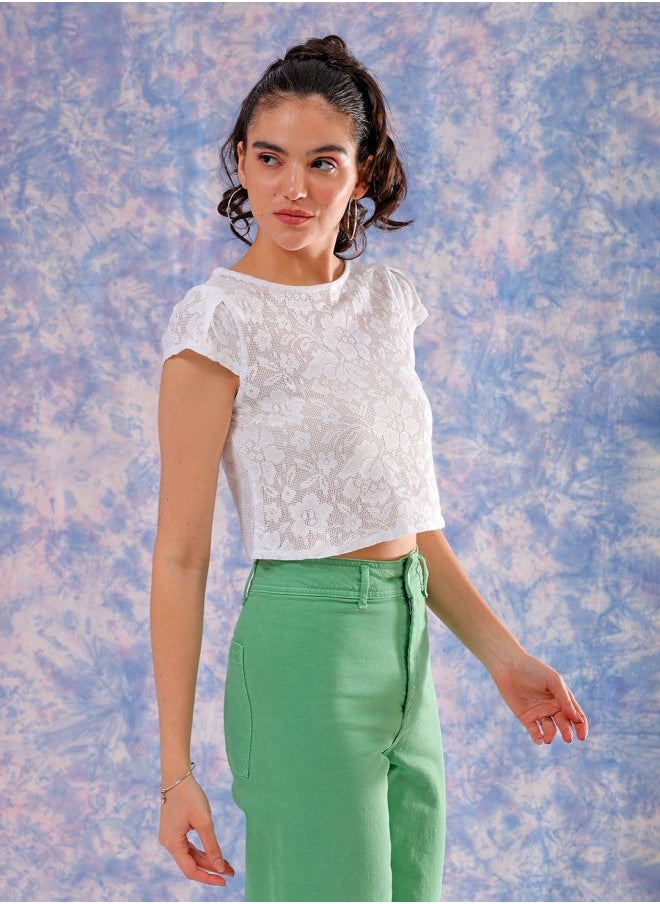 Freehand Women Regular Fit Casual Lace Round Neck Top  - Image 3