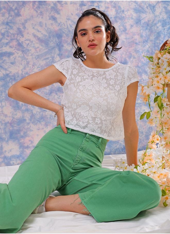 Freehand Women Regular Fit Casual Lace Round Neck Top  - Image 1