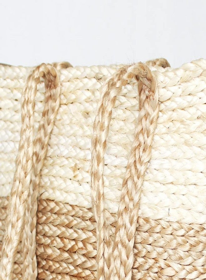 CRAFTLIPI حقيبة كرافتليبي - حقيبة تسوق من الجوت المنسوج يدويًا: جوت بلون بيج وأبيض | حقيبة متعددة الأغراض - Image 3