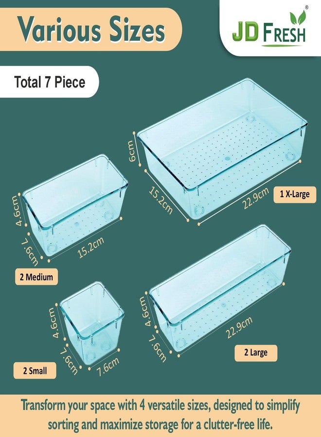 JD FRESH Polypropylene Set of 7 Drawer Organiser/Unbreakable Drawer Organizers/Dressing Table Organizer/Multi-Purpose Storage Boxes/Drawer Divider Tray for Kitchen/Bedroom/Office - (Sea-Blue) - Image 3