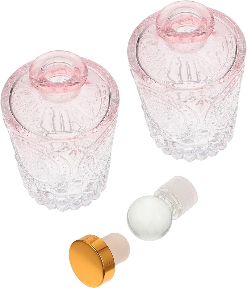 كلاراكو زجاجات موزع عطر من الزجاج الشفاف المنقوش من كلارك، قطعتان، إكسسوارات عطرية للاستخدام في مجموعات موزعات عطر بديلة (وردي) - Image 2