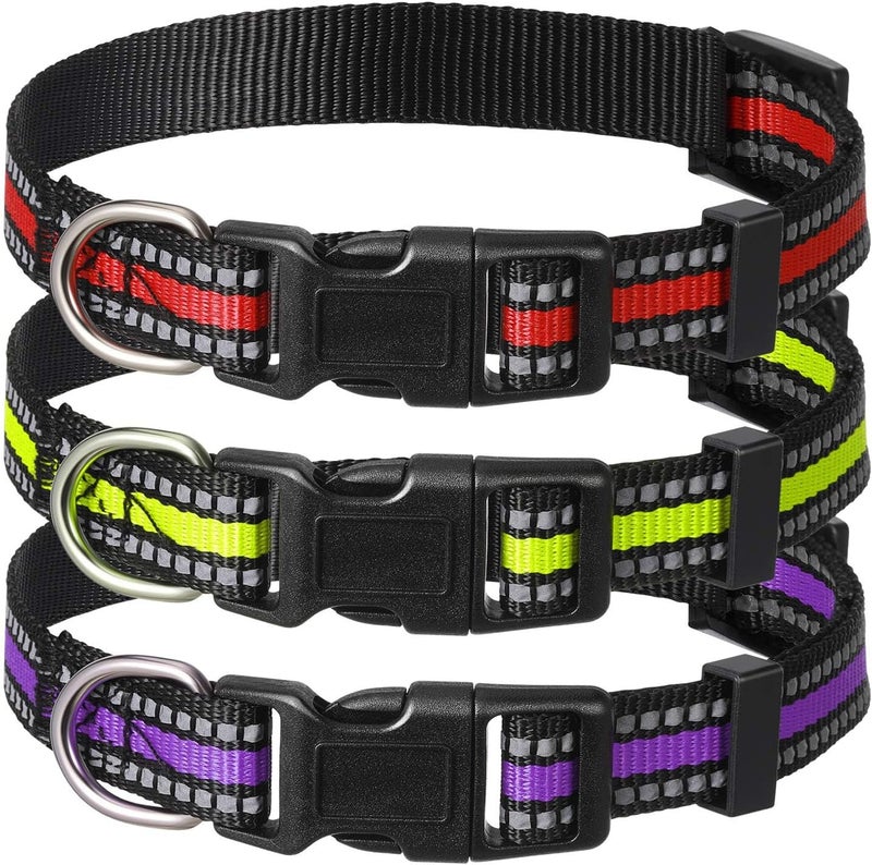 KASTWAVE 3 Pieces Reflective Dog Collars for Medium Dogs, Durable Nylon Adjustable Quick Release Safety Pet Collars, Lightweight and Comfortable for Night Walks and Secure Fit - Image 1