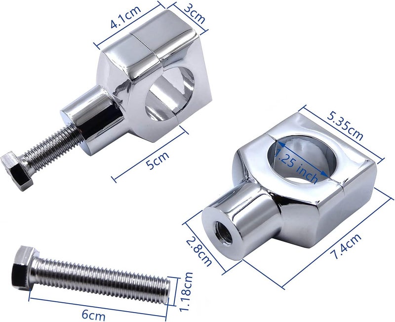 HongK Chrome 1.25" Motorcycle Handlebar Riser Clamp for Harley Cruisers and Choppers - Image 2