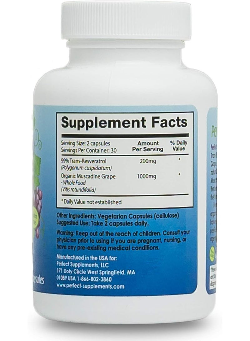 Perfect Supplements – Perfect ResGrape Resveratrol – 60 Veggie Capsules – Trans-Resveratrol & Organic Muscadine Grape - Image 4
