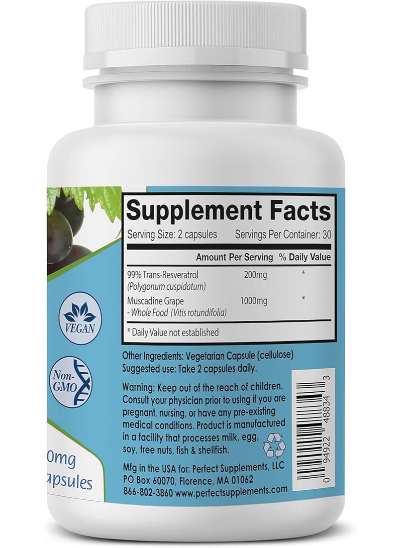 Perfect Supplements – Perfect ResGrape Resveratrol – 60 Veggie Capsules – Trans-Resveratrol & Organic Muscadine Grape - Image 2