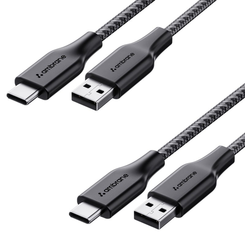 Ambrane Braided Type C Fast Charging Cable (Pack Of 2) Unbreakable 3A 1.5M For Smartphones,Tablets,Laptops & Other Type C Devices,Pd Technology,480Mbps Data Sync,Quick Charge 3.0 (Rct-15 Combo)-Black - Image 2