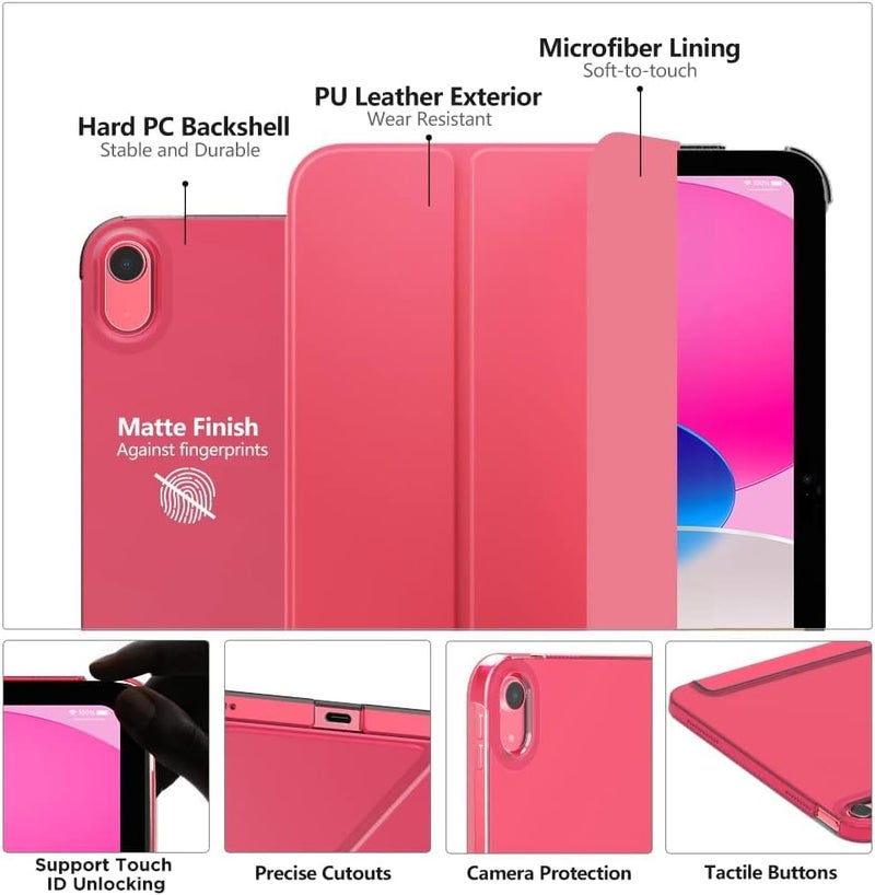 ProElite Cover for Apple iPad (A16) 11th/10th Generation (2025/2022) Cover Case, Transparent Smart case for iPad 11th/10th Gen 2025/2022 (Supports Auto Sleep Wake) with Stylus Pen, Hot Pink - Image 4