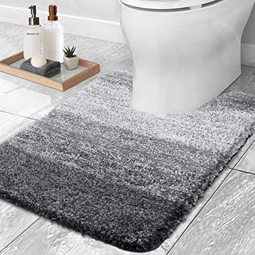 OLANLY Luxury Toilet Rugs U-Shaped 24x20, Extra Soft and Absorbent Microfiber Bathroom Rugs, Non-Slip Plush Shaggy Bath Mat, Machine Wash Dry, Contour Bathroom Mats for Toilet Base, Grey - Image 1