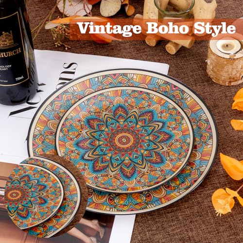 Joyido 60PCS Bohemian Plastic Plates - Boho Plate Disposable - Vintage Bohemian Style Plate Include 30 Dinner and 30 Dessert Plates for Kitchen Party Decorative - Image 2