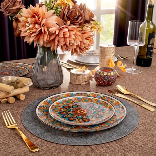 Joyido 60PCS Bohemian Plastic Plates - Boho Plate Disposable - Vintage Bohemian Style Plate Include 30 Dinner and 30 Dessert Plates for Kitchen Party Decorative - Image 4