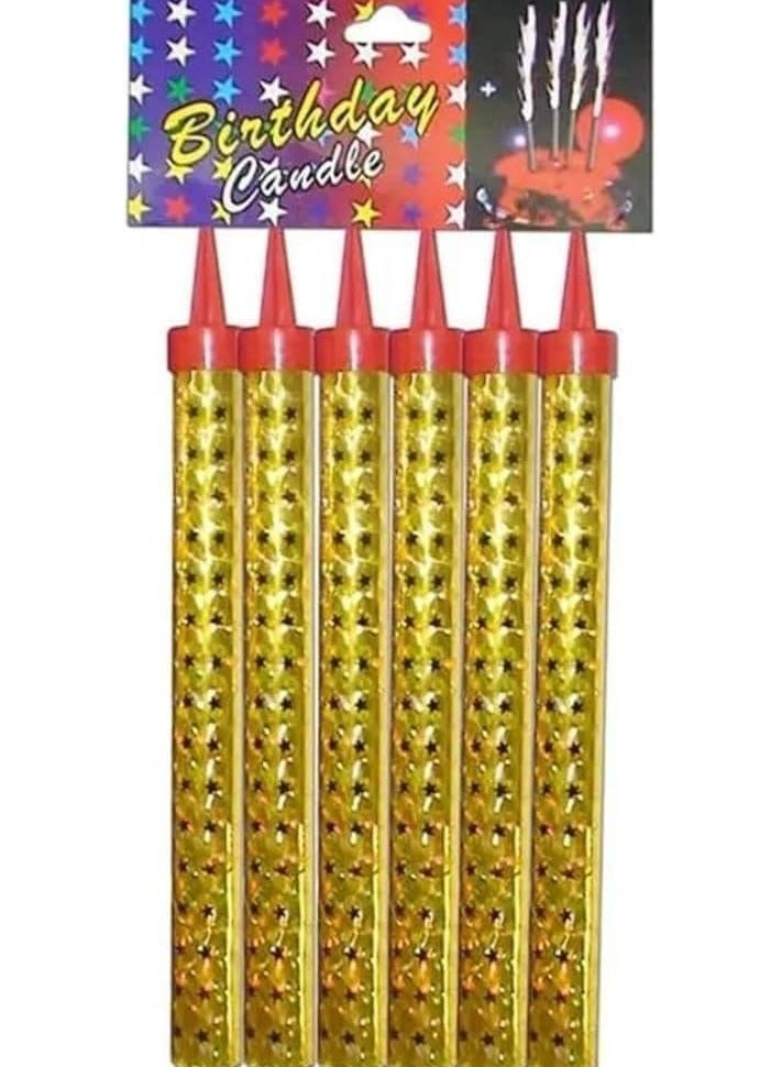 50 Seconds - 6 Pcs Gold Sparkling Candle with Holder, Party and Birthday Candles, Fountain Candle for Birthday Cake, For all Occasion, Celebration,(12cm) Multi-Color  - Image 3