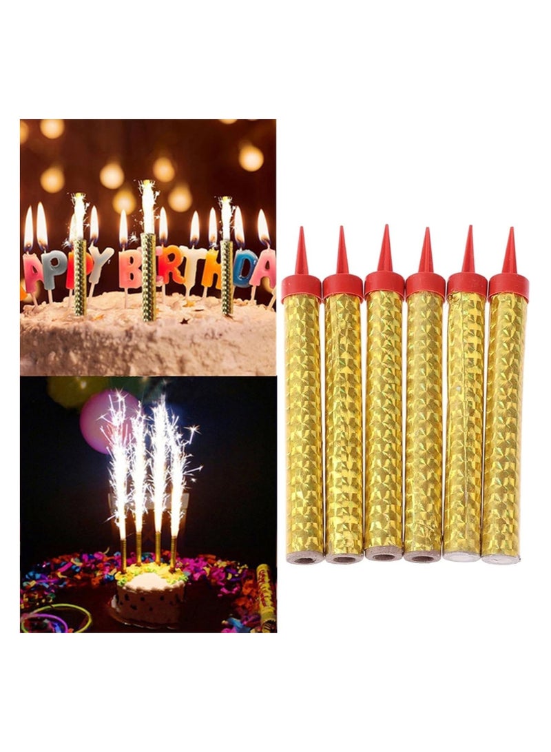 50 Seconds - 6 Pcs Gold Sparkling Candle with Holder, Party and Birthday Candles, Fountain Candle for Birthday Cake, For all Occasion, Celebration,(12cm) Multi-Color  - Image 2