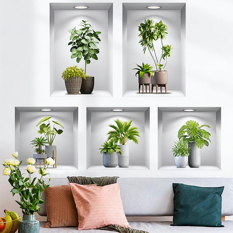 Aurbhosa Aurbhosa Green Plant Wall Decal Tropical Plant Potted Wall Sticker Peel and Stick Green Leaf Wall Art Mural DIY Vinyl Nature Wall Decal for Living Room Kitchen Office Decor  - Image 2
