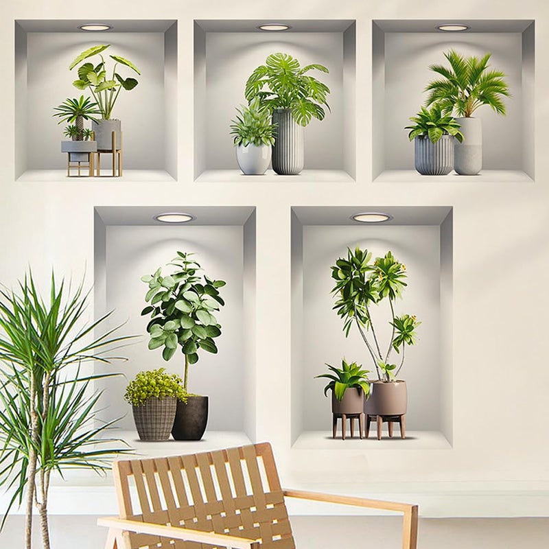 Aurbhosa Aurbhosa Green Plant Wall Decal Tropical Plant Potted Wall Sticker Peel and Stick Green Leaf Wall Art Mural DIY Vinyl Nature Wall Decal for Living Room Kitchen Office Decor  - Image 3