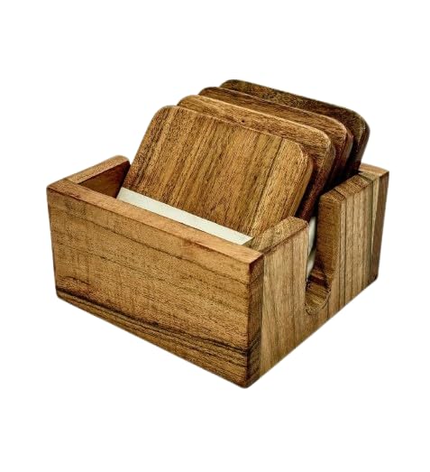 QUASTOCRA Marble Wooden Coaster Set White Brown Square Shape Coaster for Dining Table Kitchen Decor Marble and Wood Coaster Set Suitable for All Kinds of Mugs and Cups Pack of 4 with Wood Stand - Image 3