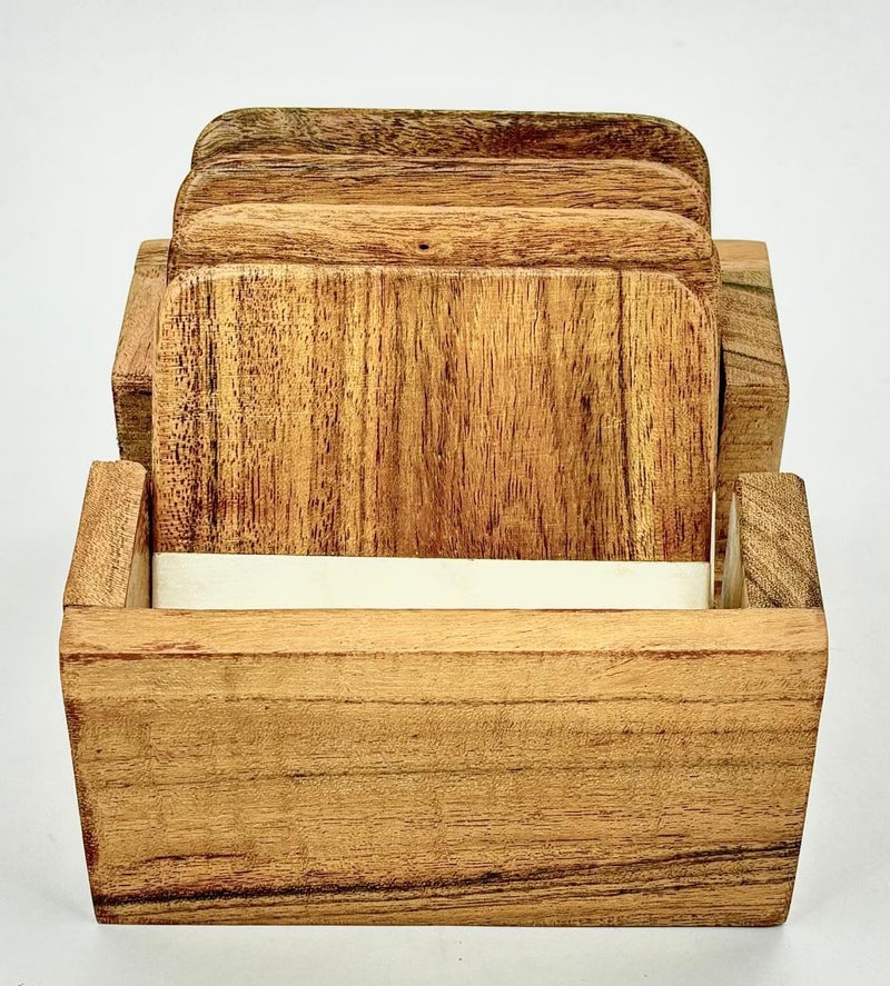 QUASTOCRA Marble Wooden Coaster Set White Brown Square Shape Coaster for Dining Table Kitchen Decor Marble and Wood Coaster Set Suitable for All Kinds of Mugs and Cups Pack of 4 with Wood Stand - Image 4