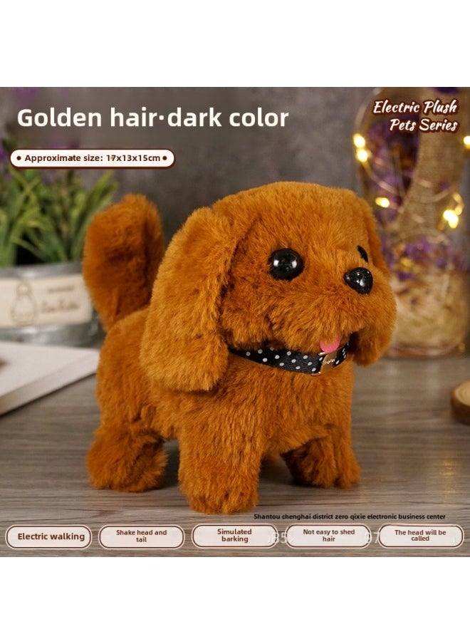 Children's Pet Simulation Rabbit Dog Doll Plush Electric Toy Vocal Walking Calling Electric Men And Women-Color:Golden Retriever [dark Color]-Specification:Naked  - Image 1