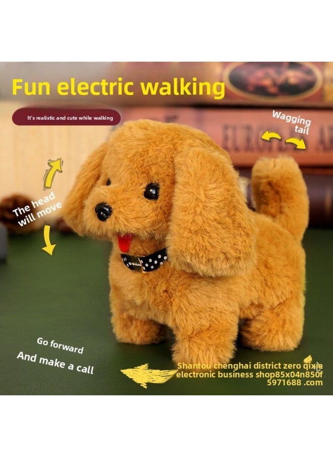 Children's Pet Simulation Rabbit Dog Doll Plush Electric Toy Vocal Walking Calling Electric Men And Women-Color:Golden Retriever [dark Color]-Specification:Naked  - Image 4