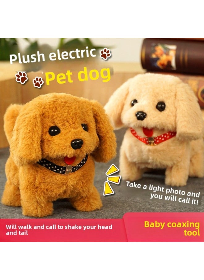 Children's Pet Simulation Rabbit Dog Doll Plush Electric Toy Vocal Walking Calling Electric Men And Women-Color:Golden Retriever [dark Color]-Specification:Naked  - Image 2