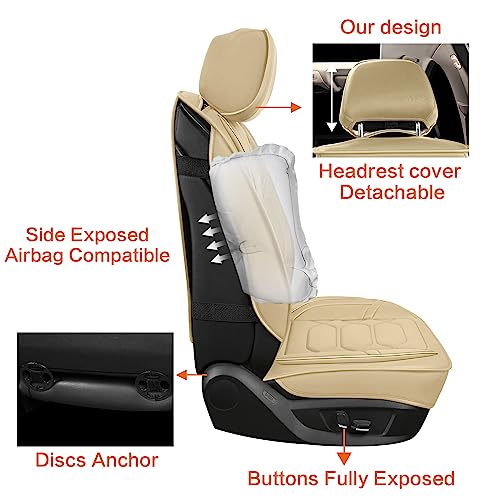 Pariitadin Leather Car Seat Covers Full Set, Waterproof Breathable Faux Leather Automotive Seat Covers for Cars, Non-Slip Car Interior Covers Universal Fit Most Cars Sedans Trucks SUVs, Beige - Image 5