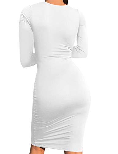 Mokoru Women's Casual Basic Pencil Dress Sexy Long Sleeve Bodycon Midi Club Dress, Small, White - Image 3