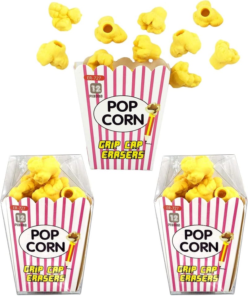 Dreamm Pencil Top Erasers 36 Pack Popcorn Pencil Erasers Toppers Cap Erasers for Kids Cute Fun Novelty Food Erasers for Student School Supplies Prize Gifts Party Favors - Image 1