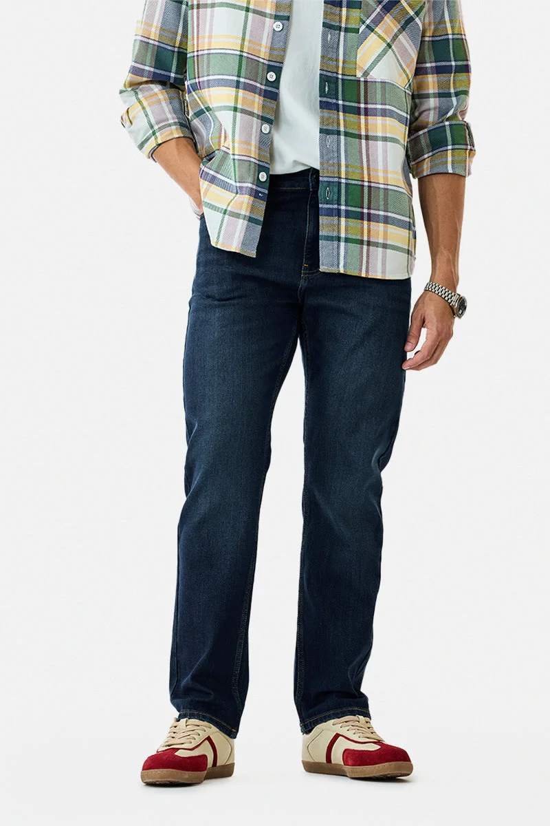 سنيتش Dark Blue Solid Relaxed Casual Jeans