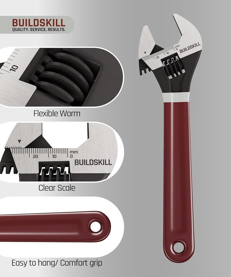 BUILDSKILL مفتاح ربط قابل للتعديل 8" 200 مم | طلاء فوسفات مقاوم للصدأ | أدوات السباكة للاستخدام المهني والمنزلي | غلاف مزدوج مريح | مفتاح قابل للتعديل مع مقياس ليزر (ضمان 6 أشهر) - Image 4
