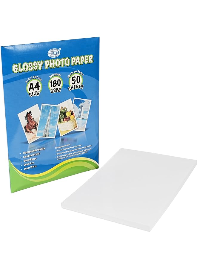 إيروريكس ورق صور لامع مقاس A4 210X297 مم سمك 180 جرام لكل متر مربع 50 ورقة في العبوة Fspagp18050N - Image 1