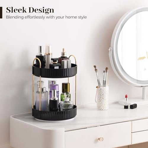 Aveniee 360 Rotating Makeup Organizer for Vanity, Skincare Perfume Organizers, 2 Tiered Bathroom Countertop Storage, Black Cosmetics Lipstick Skin Care Holder for Dresser - Image 5