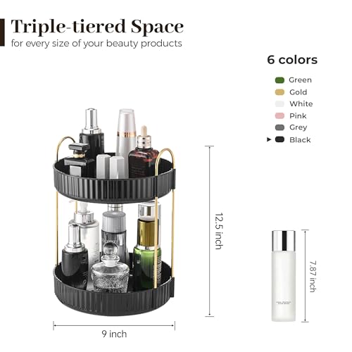 Aveniee 360 Rotating Makeup Organizer for Vanity, Skincare Perfume Organizers, 2 Tiered Bathroom Countertop Storage, Black Cosmetics Lipstick Skin Care Holder for Dresser - Image 4